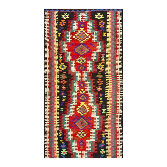 1940s Antique Turkish Kilim Handwoven Multicolor Geometric Rug 5'10" X 11'10" For Sale