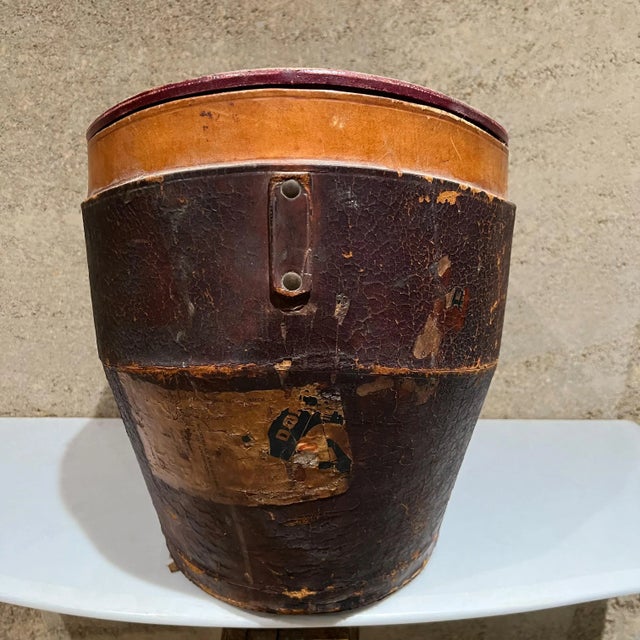 Victorian Distressed Leather Box With Red Silk, American Colonial Style, 1800s For Sale - Image 3 of 13