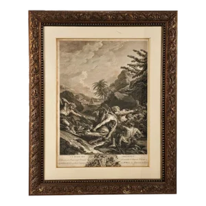 Large 18th Century Engraving of the New World, "Alligator Hunt"
