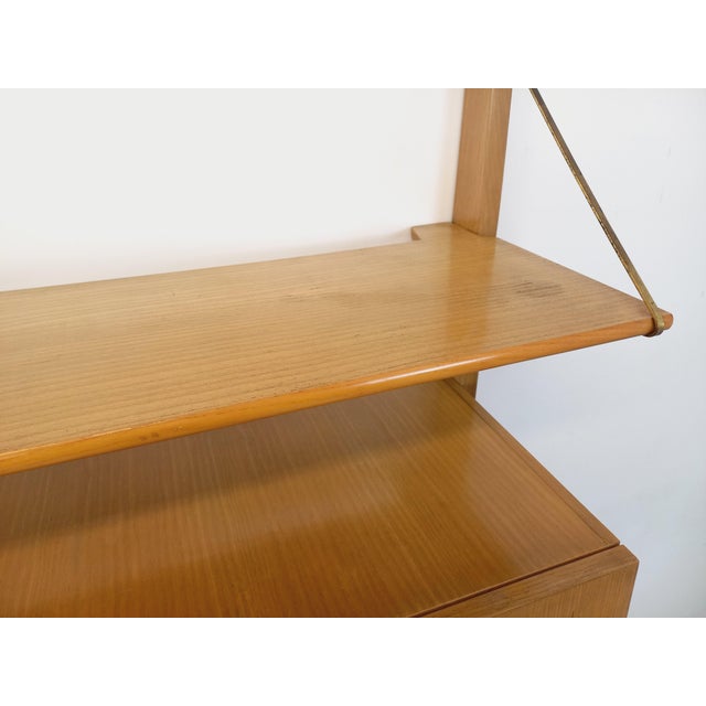 Wall-Mounted Bookcase with Light Wood and Brass, 1960s For Sale - Image 3 of 18