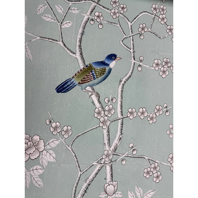 Chinoiserie Hand Painted Chinoiserie Tea Paper Wallcovering Panels With Birds and Blossoms, Set of 3 For Sale - Image 3 of 6