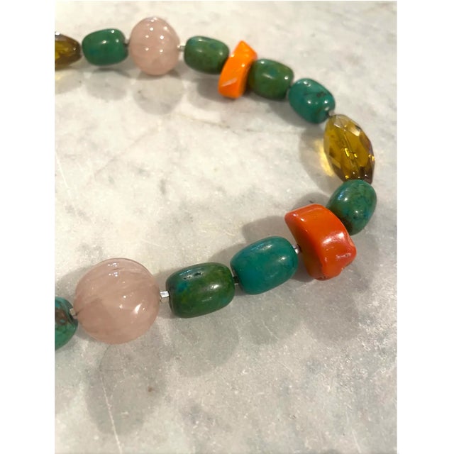 Contemporary Turquoise, Branch Coral, and Rose Quartz 18" Beaded Necklace - Designed by Matthew Izzo For Sale - Image 3 of 6