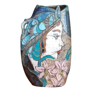Early James "Jim" Loso Vintage Raku Studio Art Pottery Lady Portrait Vase