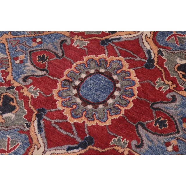 Rustic Kazak Orange/Blue Wool Rug - 8'1''x10'0'' For Sale - Image 4 of 10