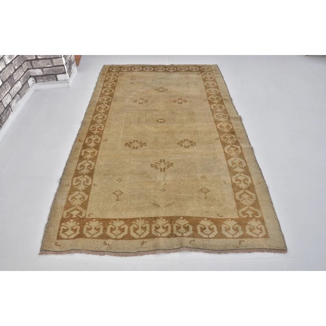 Textile Oushak Area Tan Colour Rug For Sale - Image 7 of 10