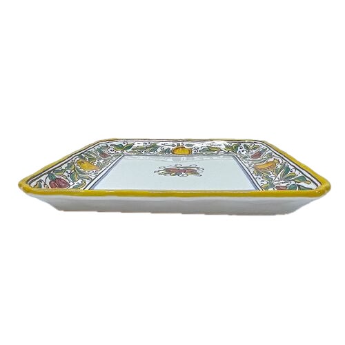 Italian Deruta ceramic fruit wall plaque with hanging wire on the reverse side. Handpainted fruit motif at center and...