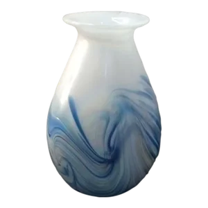 Signed Lotton 2003 Iridescent Swirl Art Glass Bud Vase