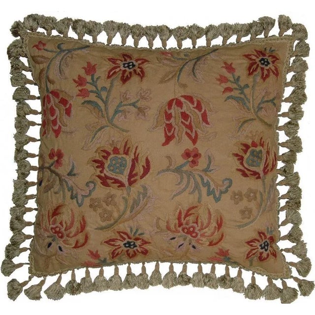 Traditional Hand-Embroidered Floral Throw Pillow For Sale - Image 3 of 3