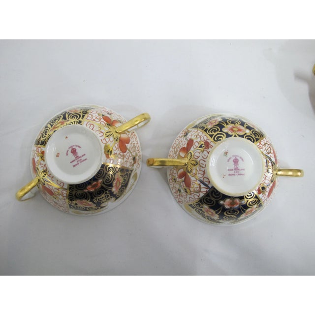 Early 20th Century Royal Crown Derby 2451 Traditional Imari Bone China Soup Cup Bowl & Saucer Set - 4pcs For Sale - Image 12 of 13