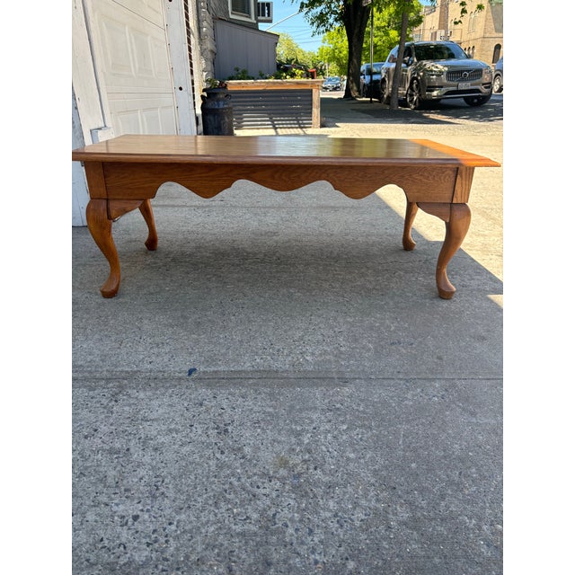 Vintage Oak Queen Anne Style Coffee Table | Colonial Style Cocktail Table For Sale - Image 10 of 11