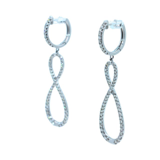 2.5 Carat Fancy Round Pear Shape Brilliant Cut Diamond Hoop 14 Karat White Gold, A Pair For Sale - Image 4 of 9