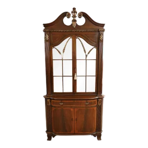 1950s English Regency Style Solid Flame Mahogany Corner Cabinet