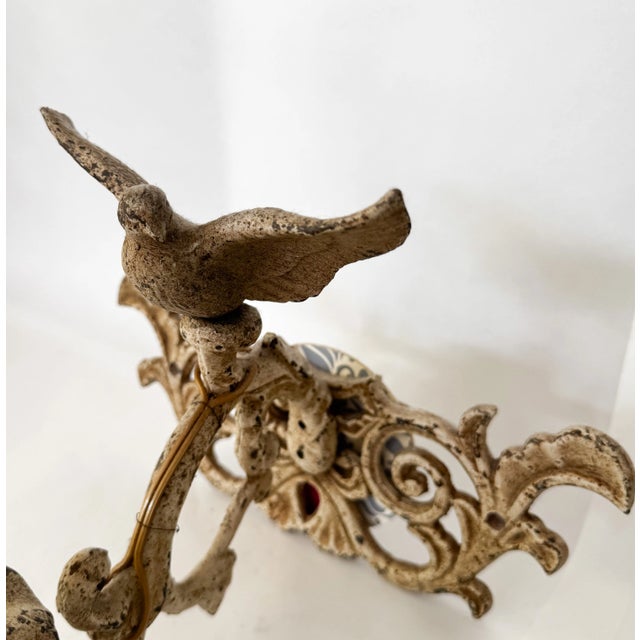 1920s Pair of 1920s French Painted Cast Iron Sconces With Birds For Sale - Image 5 of 9