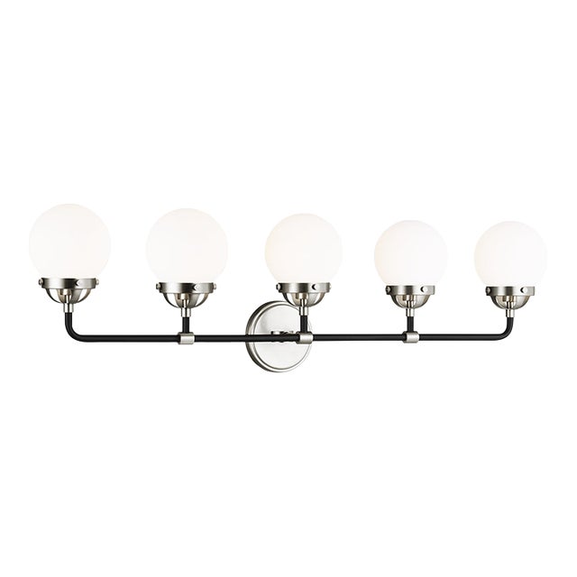 Ian Fowler By Visual Comfort Studio Cafe 5-Light Bath Vanity Sconce in Brushed Nickel For Sale