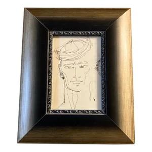 1950’s Original Abstract Ink Sketch Drawing of Sailor Framed