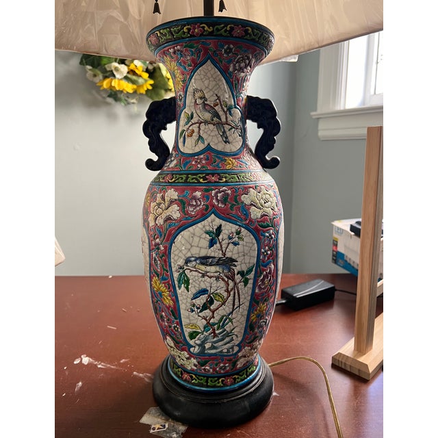 Mid 20th Century Chinese Porcelain Chinoiserie Vase Table Lamp - Set of 2 For Sale - Image 9 of 11