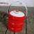 Mid 20th Century Mid Century Modern Ice Bucket Red Faux Patent Leather and White Plastic With Daisy Knob For Sale - Image 4 of 13