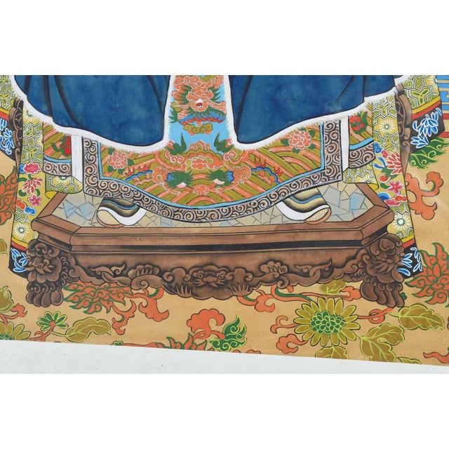 Red Pair Vintage Chinese Ancestral Painted on Silk Framed Portraits For Sale - Image 8 of 8