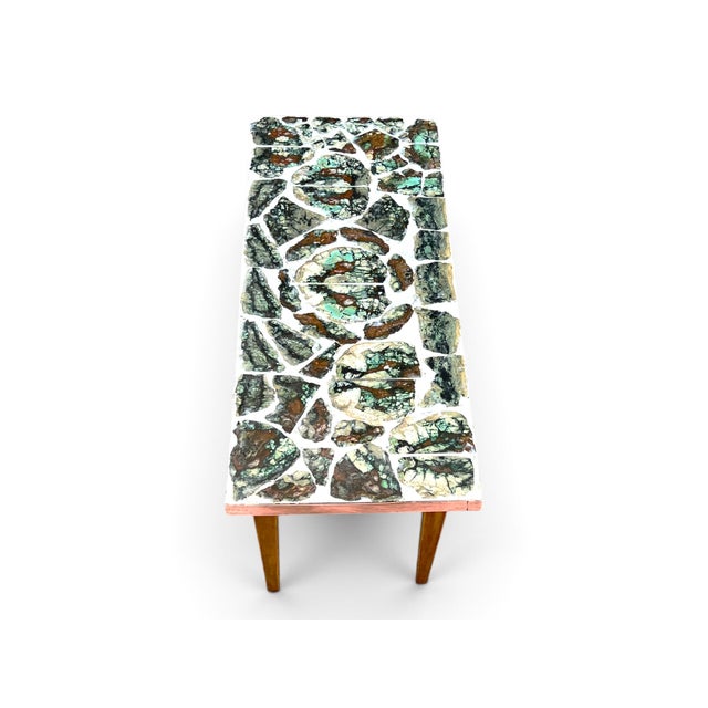 Emerald Mid-Century Modern Brecciated Marble Coffee Table With Copper Flat Moulding Frame For Sale - Image 8 of 17