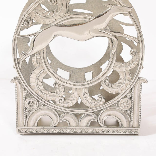 Art Deco Nickeled Bronze Magazine Stand of Stylized Leaping Greyhound For Sale - Image 11 of 15