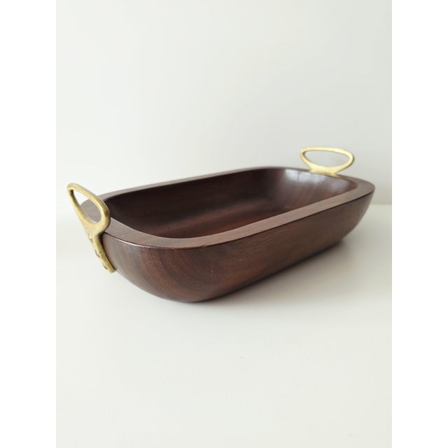 Large Vintage Wooden Fruit Bowl with Brass Handles by Carl Auböck, 1950s For Sale - Image 6 of 18