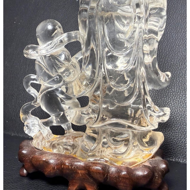 Antique Hand Carved Chinese Guan Yin Child Clear Rock Crystal Sculpture Statue For Sale - Image 14 of 17