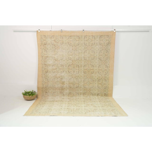 1970s Vintage Turkish Handmade Wool Cotton Beige Area Rug For Sale - Image 11 of 12