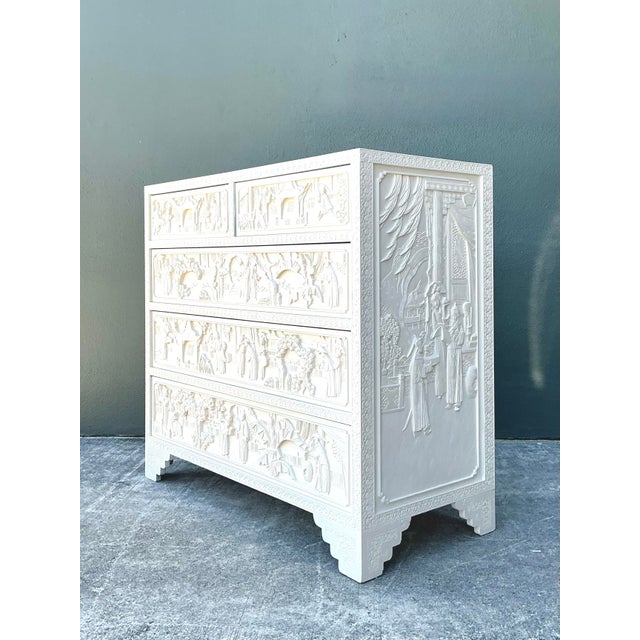 Late 20th Century Vintage Todd Hase Asian Carved Relief Chest of Drawers For Sale - Image 5 of 12
