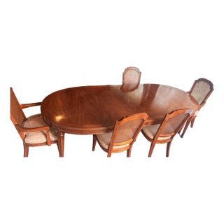 9 Piece Dining Set- Vintage White Furniture Co. French Provincial Dining Table-6 Cane Chairs With Custom Felt Pads (Incl. 2 Leafs & Felt Pads) For Sale