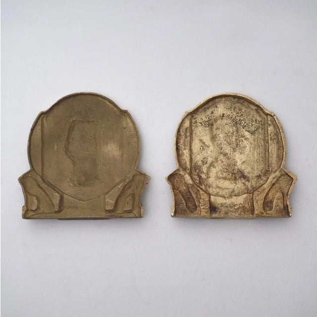 1953 English Vintage Coronation Queen Elizabeth II & Prince Philip Commemorative Bookends, Gilt Bronze - a Pair For Sale - Image 10 of 12