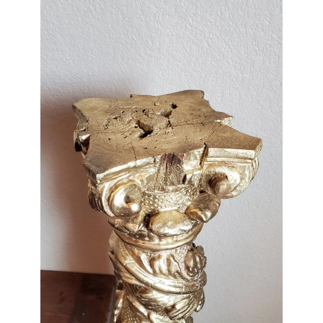 19th C. French Architectural Spiral Turned Carved Gilt Wood Ionic Column Now Sculptural Pedestal Stand For Sale - Image 9 of 12