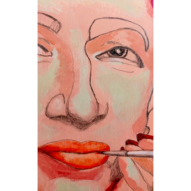 Red Late 20th Century Contemporary Portrait Lady in Red Acrylic on Wood For Sale - Image 8 of 12