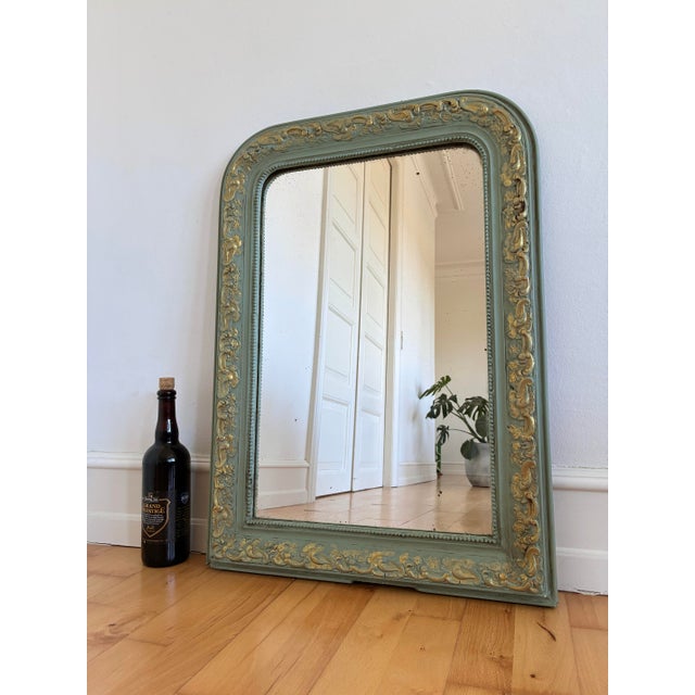 Large Antique French Louis Philippe Mirror – Green and Gold, Late 19th Century For Sale - Image 6 of 10