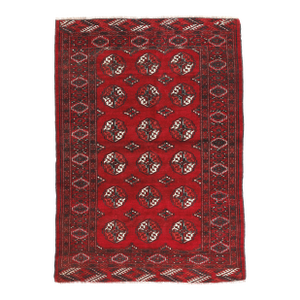 Mid-Century Turkmen Yomut Rug With Repeating Guls - Hand-Knotted Wool Circa 1950s -3' 6'' X 4' 10''
