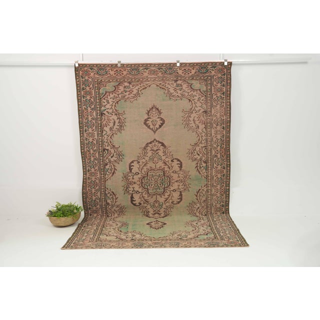 1970s Vintage Turkish Handmade Wool Cotton Green Area Rug For Sale - Image 12 of 13