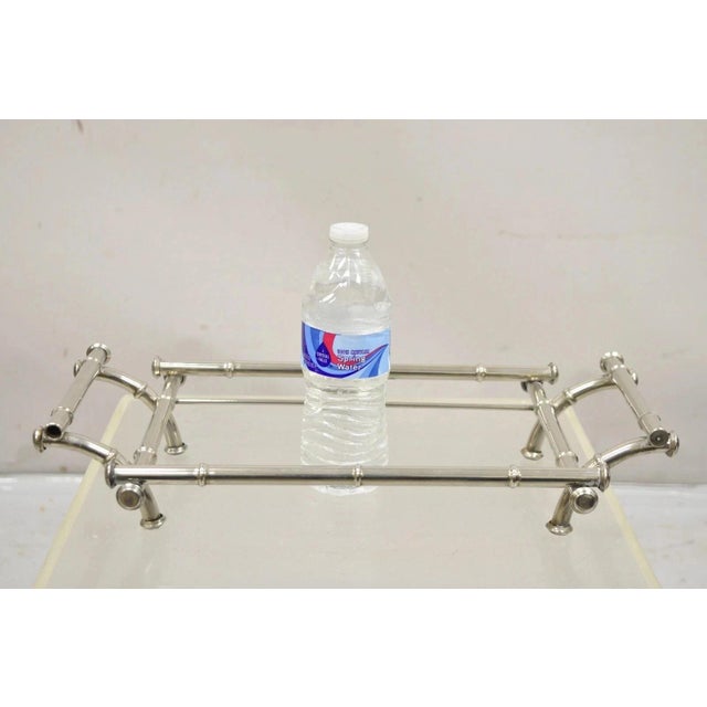 Vintaga Italian Hollywood Regency Faux Bamboo Silver Plated Serving Platter Stand For Sale - Image 10 of 10