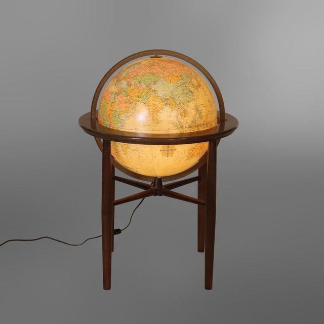 Large MCM Replogle Floor Model Lighted World Globe on Walnut Base Signed 20thC For Sale - Image 4 of 11