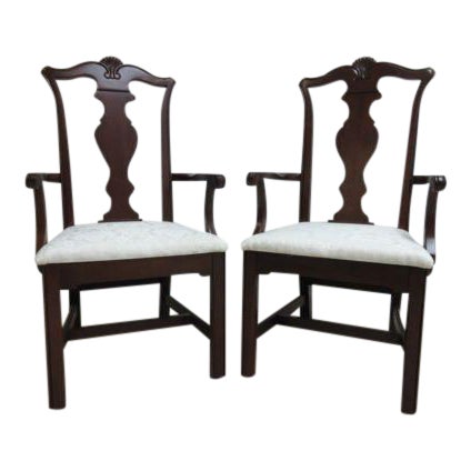 Pennsylvania House Cherry Shell Carved Dining Room Arm Chairs - a Pair For Sale