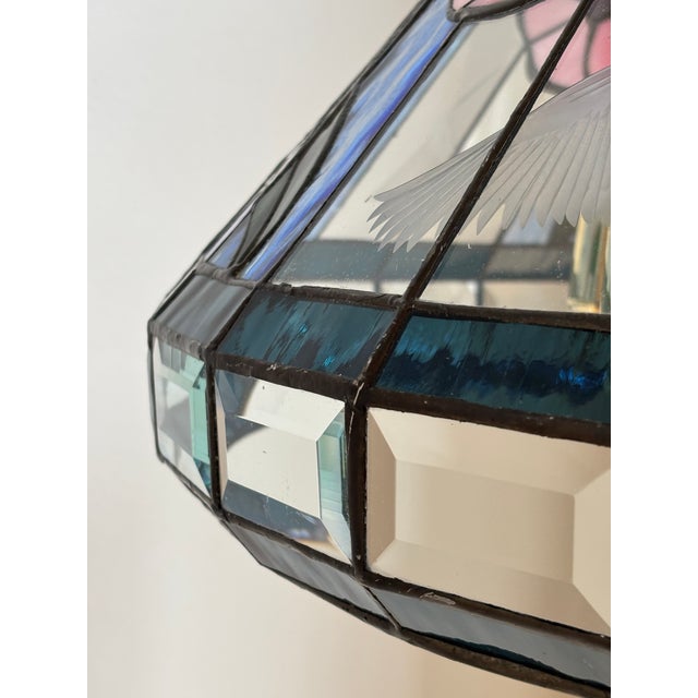 Vintage Tiffany-Inspired Stained Glass Hummingbird Pendant Lamp For Sale - Image 10 of 18