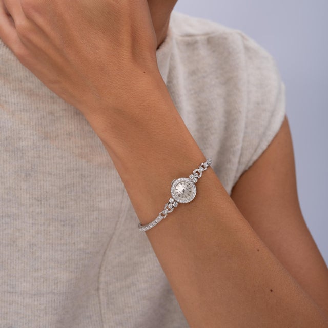 1950s Vintage Rolex 1.50 Carats Diamond Precision Platinum Ladies Cocktail Watch For Sale - Image 5 of 7