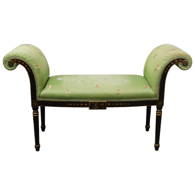 Vintage Regency Style Green Chinoiserie Window Seat Bench For Sale - Image 12 of 12