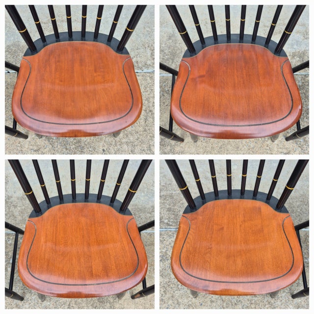 Black 2001 Hitchcock Harvest Stenciled Faux Bamboo Cherry Windsor Dining Chairs, Set of 4 For Sale - Image 8 of 15