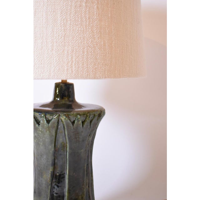 "Kasaï" blue green papyrus ceramic lamp 32cm, Barracuda Edition. "Kasaï" blue and green ceramic lamp ornamented with...