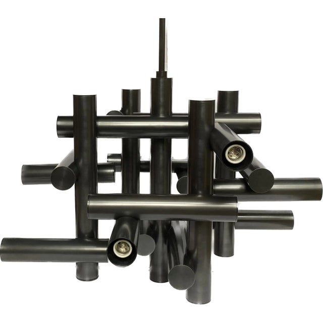 Modern Jonathan Adler Modern Tubular Milano Kinetic Chandelier, Bronze For Sale - Image 3 of 11