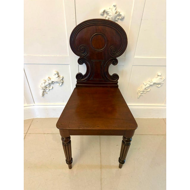Antique Regency Carved Figured Mahogany Hall Chairs, 1830s, Set of 2 For Sale - Image 6 of 15