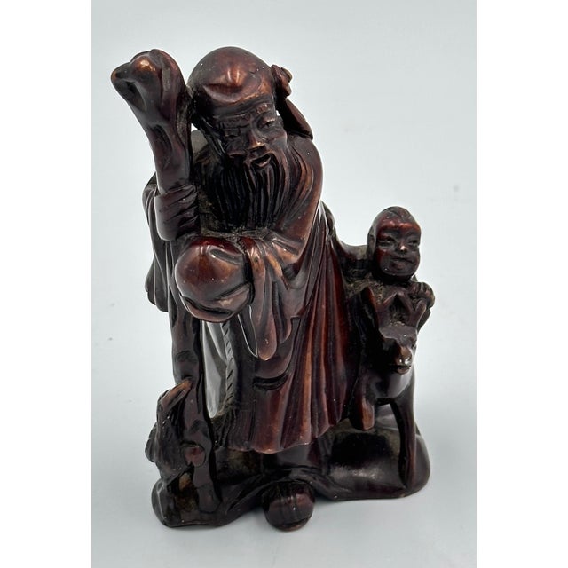 Antique Chinese Carved Soapstone Shou Deity of Prosperity and Longevity For Sale In Palm Springs - Image 6 of 10