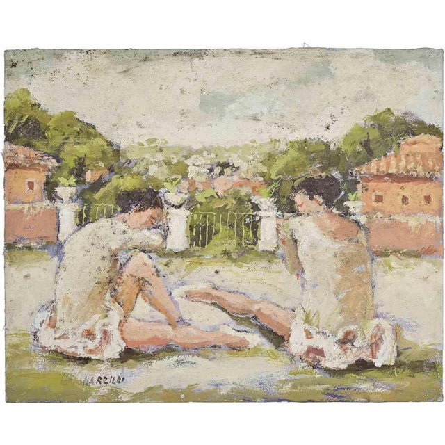 Franco Marzilli, Ballerinas, Oil Painting, 1970s For Sale