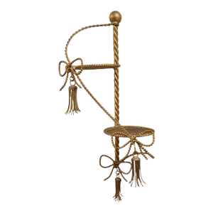 Vintage Two Tier Wall Hanging Shelf Plant Stand Italian Tole Gold Bow & Tassels