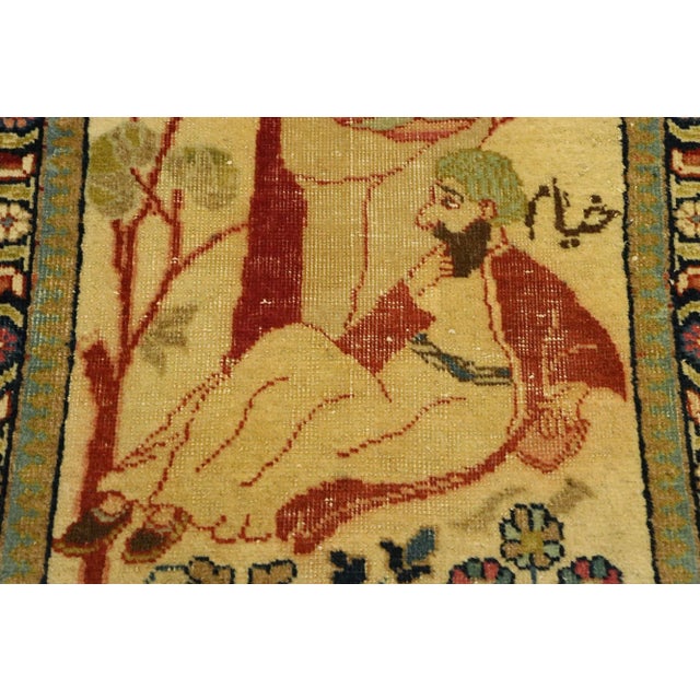 Antique Persian Tabriz Pictorial Rug - 01'08 X 02'06 For Sale - Image 4 of 9