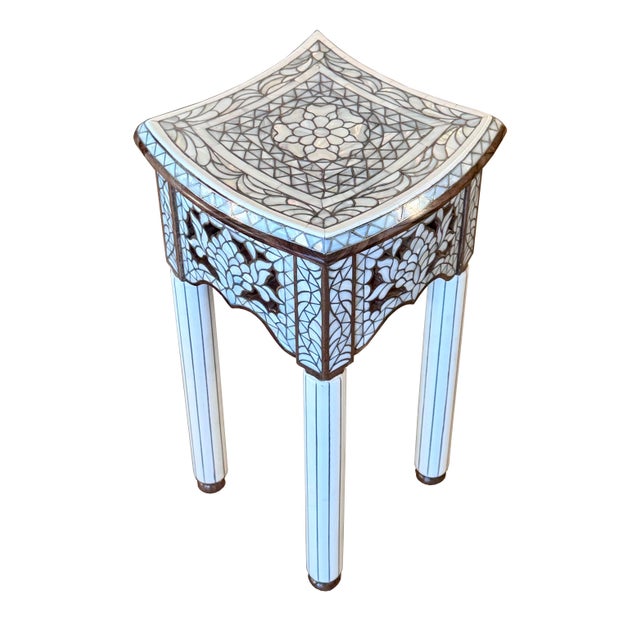 1990s Contemporary White Mother-of-Pearl Inlay Side Table For Sale - Image 4 of 9